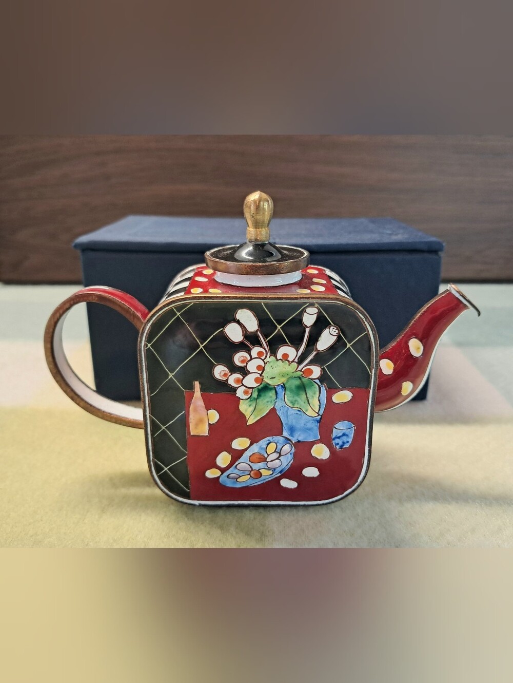 Charlotte Di Vita Trade+Aid Miniature Copper Enamel Teapot 610 Red Matisse - Picture 4 of 7